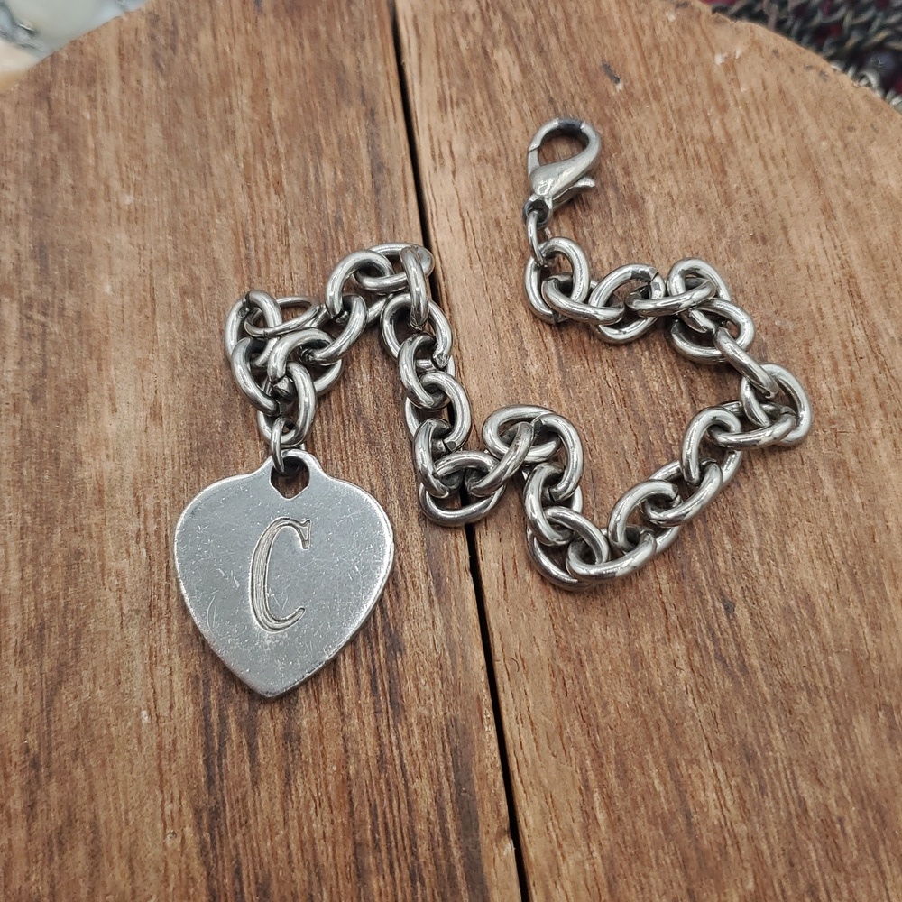 Chunky Silver Heart Initial Bracelet